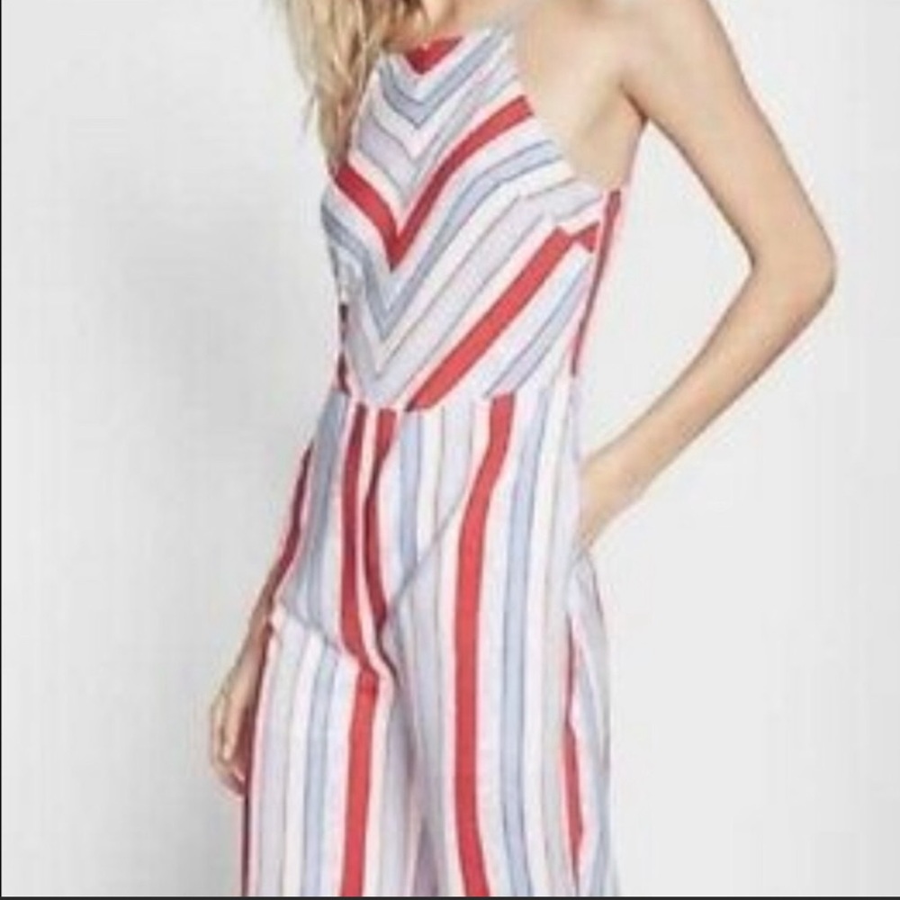 Express Jumpsuit: Red White Blue Chevron